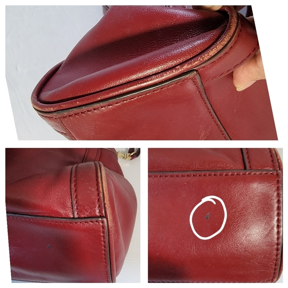 TORY BURCH Women Red Leather Slink Tote Bag Double Handle Sz Large Office Travel - Picture 11 of 12